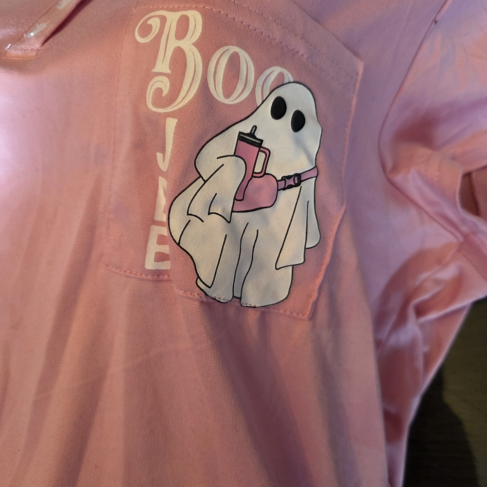 Pink Ghost  Boo Jee Graphic Women's Pajama Set T Shirt And Lounge Pants